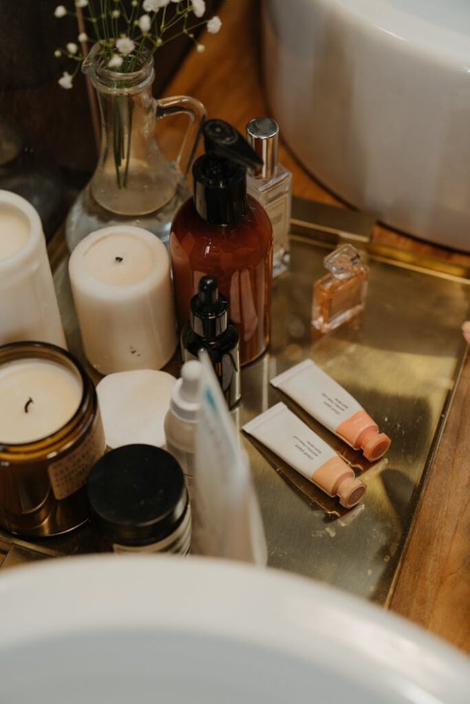 White and Brown Bottles on Brown Wooden Table